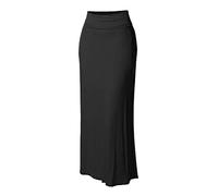 Jupe longue pour femme - Jupe en satin noir - Couleur unie - Taille haute décontractée - Jupe midi - Taille élastique - Jupe trapèze - Décontractée - Taille haute - Jupe crayon