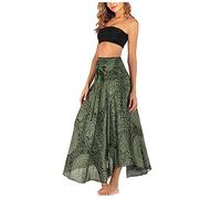 Jupe longue pour femme - Style ethnique - Motif floral - Robe midi - Deux façons de porter - Douce et fine - Respirante, D vert foncé., 36-46