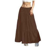 Jupe longue pour femme, taille haute, élégante, coupe trapèze, avec cordon de serrage couleur unie pour loisirs Femmes Bohème Jupes élastique Maxi Jupes Taille Haute Longues Tube Yoga (c-Coffee, S)