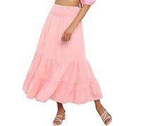 Jupe longue pour femme - Uni - Plissée - Élastique - Taille haute, Rose, M