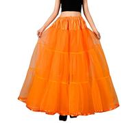 Jupe Longue sans os Big Swing pour Femme Jupon Demi-shag - Élégance Fluide et épanouie (Orange, XL)