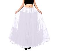 Jupe Longue sans os Big Swing pour Femme Jupon Demi-shag - Tissu Fluide et épurée (White, XL)