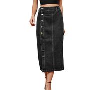 Jupe longue taille haute élégante en denim pour femme - Jupe trapèze en jean avec boutons fendue - Jupe en jean pour femme - Robe crayon - Pour le travail et les loisirs - Jupe d'été, gris foncé, XXL