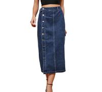Jupe longue taille haute élégante en denim pour femme - Jupe trapèze en jean avec boutons fendue - Jupe en jean pour femme - Robe crayon - Pour le travail et les loisirs - Jupe d'été, bleu foncé, M