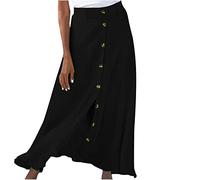 Jupe longue taille haute pour femme avec bouton fendu - Jupe d'été fluide décontractée - Jupe basique élégante et polyvalente - Coupe ample, 01 - Noir, XL