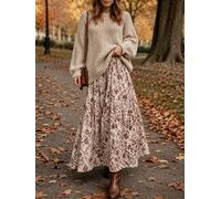 Jupe longue taille haute pour femme, jupe longue trapèze fluide à volants à | Style cottagecore, coupe décontractée douce, ambiance automnale, promenade au parc, rencontre café, escapade du w nd