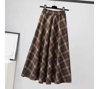 Jupe longue trapèze à carreaux pour femme - Coupe trapèze - Taille élastique - Décontractée - Jupe à carreaux tricotée - Convient pour la vie quotidienne et les sorties (4XL marron)