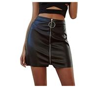 Jupe Marron Femme - Mode Femmes Solide Fermeture éclair Jupe Courte Taille Haute en Cuir Mini Jupe Fourreau Jupe Ouverte Derrière Sexy