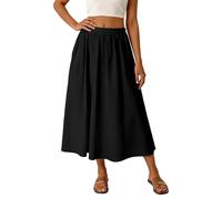 Jupe maxi avec poches latérales, taille élastique, rétro, vintage, simple et élégante, longueur de 60 à 90 cm, jupe maxi en lin unie, pour femme, Noir , XX-Large