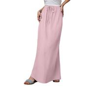 Jupe maxi en lin pour femme, été tendance, cordon de serrage confortable à la taille, jupes trapèze, vacances, bohème, longues jupes fluides, Rose, XXL