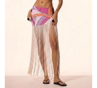 Jupe maxi imprimée à taille trempée avec détails de franges extrêmes, mignonne, pour le printemps, l'été, les vacances, les occasions, Ibiza, élégante, Limonada L,M,S,XL,XSBlocs de couleurMousseline