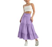 Jupe maxi plissée pour filles, jupe taille haute élastique à cordon de serrage, jupe d’été décontractée, jupe longue à ligne a, jupe bohème vintage pour adolescentes, jupe midi en lin de longueur midi