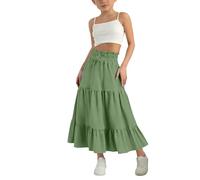 Jupe maxi plissée pour filles, jupe taille haute élastique, jupe à cordon de serrage, jupe d’été décontractée, jupe longue bohème vintage, jupe longue en lin, jupe midi, robe ajustée, Vert, 5-6 ans
