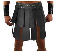 Jupe médiévale à pompons pour homme - Jupe de gladiateur - En cuir synthétique - Ceinture romaine - Ceinture - Effet mouillé - Pour Halloween, carnaval, cosplay, fête, Noir , taille unique