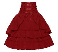 Jupe Medievale Femme Taille Haute, Jupe Victorienne Femme Vintage Volants Décontracté à Lacets Style Renaissance Gothique Coupe Fluide Steampunk Chic Cosplay Cour Skirt pour Halloween Carnaval