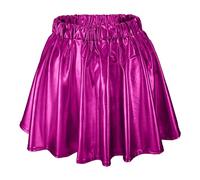 Jupe métallique brillante pour femme - Mini jupe plissée - Jupe trapèze - Jupe patineuse - Jupe de danse - Clubwear - Pour carnaval, cosplay, fête - Costume de carnaval, Rose, S