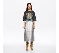 Jupe mi-longue cuir trapèze argentée 40