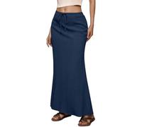 Jupe mi-longue décontractée pour femme, taille haute, cordon de serrage, taille élastique, fente dans le dos, pour le quotidien, le printemps et l'été, jupe solide basique, bleu marine, XXL