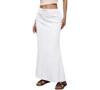 Jupe mi-longue décontractée pour femme, taille haute, cordon de serrage, taille élastique, fente dans le dos, pour le quotidien, le printemps et l'été, jupe solide basique, blanc, L
