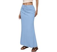 Jupe mi-longue décontractée pour femme, taille haute, cordon de serrage, taille élastique, fente dans le dos, pour le quotidien, le printemps et l'été, jupe solide basique, bleu ciel, L