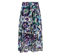 Jupe mi-longue écrue à imprimé multicolore floral et à coupe droite fluide 44