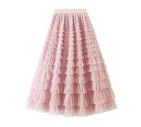 Jupe Mi Longue Femme Taille élastique, Jupe Tulle PlisséE-Jupes Femme à Volants Coupe Ajustée Couleur Unie Jupes Basic Loisirs Classique Vintage Goth Dentelle d'été Chic Et Elegant Midi Jupe