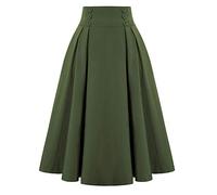 Jupe Mi Longue Femme Vintage Plissee à Taille Haute avec Boutons Midi Jupe Chic Et élégant Couleur Unie Grande Taille A-Line Casual pour Soiree Club FêTe Festival Costume