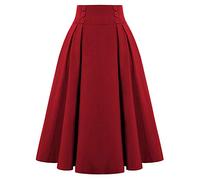 Jupe Mi Longue Femme Vintage Plissee à Taille Haute avec Boutons Midi Jupe Chic Et élégant Couleur Unie Grande Taille A-Line Casual pour Soiree Club FêTe Festival Costume