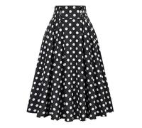 Jupe Mi Longue Femme Vintage Plissée à Taille Haute Imprimé Pois A-Ligne Casual Tendance Basiques Rétro Midi Jupes pour Festival Costume Soiree Cocktail Bal De Promo Anniversaire