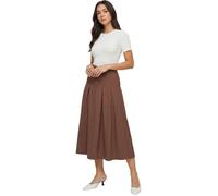Jupe mi-longue plissée femme A-line évasée taille élastique marron M 2 poches latérales respirante extensible anti-plis viscose M