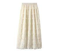 Jupe mi-longue pour femme - Jupe trapèze - Taille haute - Jupe en dentelle - Pour les vacances, les fêtes - Costume à volants - Mini jupon, beige, taille unique