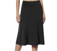 Jupe mi-longue pour femme - Taille haute élastique - Jupe midi élégante et décontractée - Jupe basique pour l'automne et l'été - Couleur unie - Confortable, 01 - Noir, M