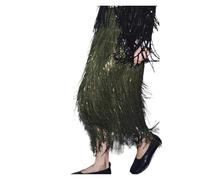 Jupe mi-longue verte à franges et sequins | Jupes longues à paillettes for femmes, ligne a, soirée