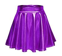 Jupe midi brillante pour femme - Taille haute - Jupe liquide - Métallique - Taille élastique - Lignes - Pull on - Jupe patineuse - Club - Cosplay - Fête - Festival des années 80 - Costume basique