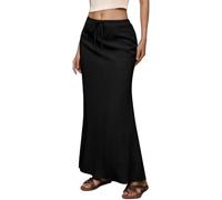 Jupe midi décontractée pour femme avec cordon de serrage haut, taille élastique et fente dans le dos, idéale pour la vie quotidienne, le bureau, les vacances au printemps, jupe basique unie, Noir , L