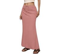 Jupe midi décontractée pour femme avec taille haute, cordon de serrage et taille élastique et fente à l'arrière pour les vacances quotidiennes au printemps et en été, jupe basique unie, Rose, XXL
