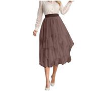 Jupe Midi en Tulle pour Femme - Longueur Genou - Jupe Trapèze en Maille élégante Jupes Plissée A-Line Elastique Taille Jupes Midi Classique Prom Party Carnaval Costume Féminin