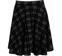 Jupe midi patineuse évasée swing pour femme à imprimé uni avec taille élastique grande taille, Noir/tartan, 50-52
