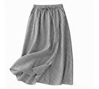 Jupe midi pour femme - Jupe tartan vichy - Taille élastique - Cordon de serrage - Ligne A avec poches - Jupe d'été fluide - Jupe de plage pour vacances