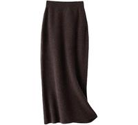 Jupe Midi pour Femmes Jupe Taille Haute élastique élégante Jupe Crayon De Couleur Unie Jupe Tricotée Sretchy Confortable A-Ligne Longue Jupe, Coffee, L
