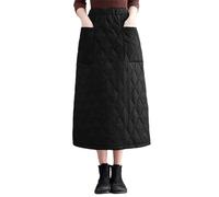 Jupe midi vintage chaude pour femme - Jupe longue - Taille haute - Jupe d'automne - Élastique - Jupe plissée - Coupe A - Épaisse - Coupe-vent - Vêtement d'extérieur - Isolé - Hiver - Coupe-vent, O
