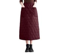 Jupe midi vintage chaude pour femme - Jupe longue - Taille haute - Jupe d'automne - Élastique - Jupe plissée - Coupe A - Épaisse - Coupe-vent - Vêtement d'extérieur - Isolé - Hiver - Coupe-vent, O vin