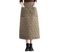 Jupe midi vintage chaude pour femme - Jupe longue - Taille haute - Jupe d'automne - Élastique - Jupe plissée - Coupe A - Épaisse - Coupe-vent - Vêtement d'extérieur - Isolé - Hiver - Coupe-vent, O