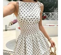 Jupe mini décontractée à taille élastique style bohème avec imprimé à pois vintage, peut être portée comme une robe de plusieurs façons, blanche, élégante pour les vacances d'été L,M,S,XLGéométriqueTi