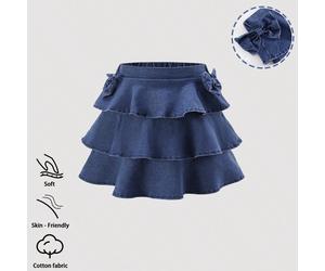 Jupe mini en jean denim douce et pour préadolescentes, convenant au printemps, à l'été, à l'automne et à l'hiver. Bleu délavé moyen, mode streetwear Y2K, design doux et mignon, ourlet volupté avec déc