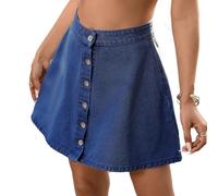 Jupe Mini en Jean Femme boutonnée Devant Coupe trapèze Taille Haute évasée Style Patineuse Denim léger