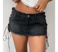 Jupe mini en jean sexy et très courte avec bretelles L,M,S,XS,XXSBlocs de couleur,UnicoloreJean