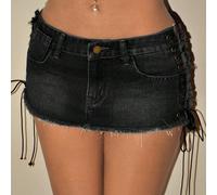 Jupe mini en jean sexy et très courte avec bretelles L,M,S,XS,XXSBlocs de couleur,UnicoloreJean