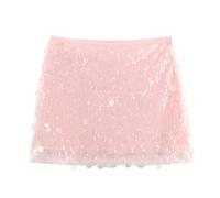 Jupe Mini Femme À Sequins Coupe Droite Taille Basse Finition en Maille