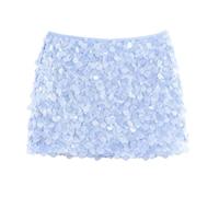 Jupe Mini Femme À Sequins Coupe Droite Taille Basse Finition en Maille